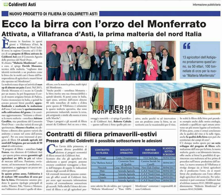 Articolo LaStampa Malteria Monferrato